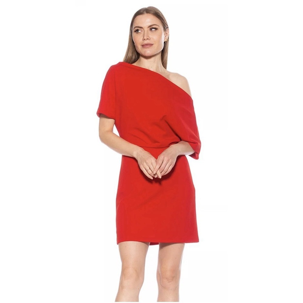 ALEXIA ADMOR Draped Shoulder Mini A-Line Dress Red Size Medium